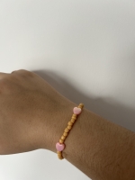 Bracelet Petites Perles Orange Pastel & Cœur Rose