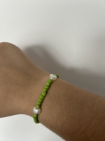 Bracelet Petites Perles Vert Pomme & Cœur Blanc