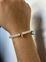 Bracelet Moyennes Perles Nacrées Cœur Bleu