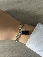 Bracelet Maille Argenté & Ourson Noir