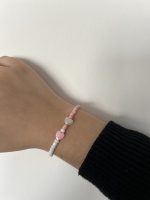 Bracelet Petites Perles Rose Et Blanche & Cœurs