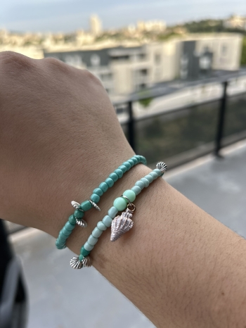 Lot De 2 Bracelets Coquillages Bleu Turquoise