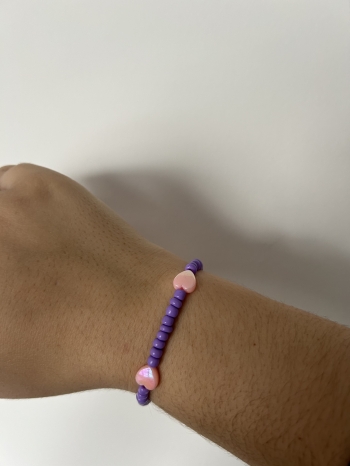 Bracelet Petites Perles Violet Cœur Rose