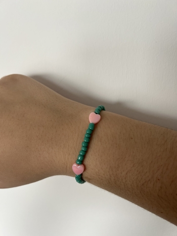 Bracelet Petites Perles Bleu Turquoise & Cœur Rose