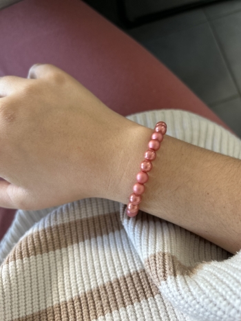 Bracelet Grosses Perles Rose Foncé Brillant Et Mat