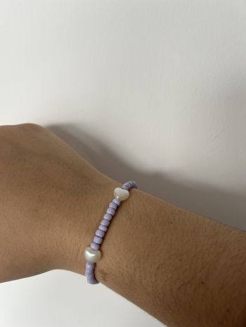 Bracelet Petites Perles Violet Pastel & Cœur Blanc