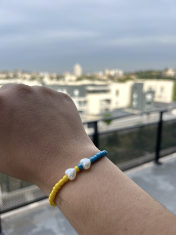 Bracelet Double Cœur Bleu Et Jaune électrique