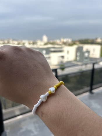 Bracelet Double Cœur Blanc Et Jaune