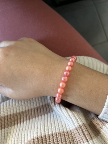 Bracelet Grosses Perles Rose Brillant Et Mat