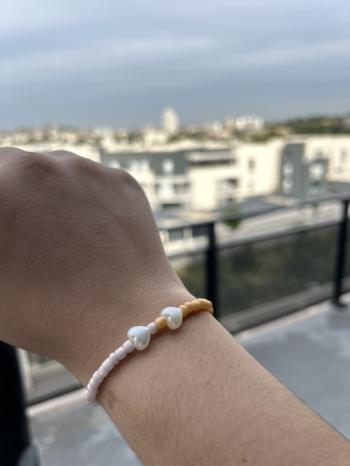 Bracelet Double Cœur Orange Et Rose Pâle