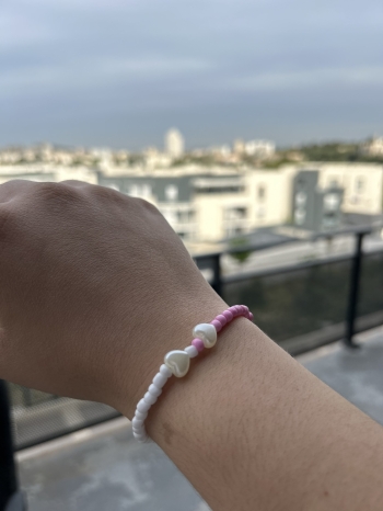 Bracelet Double Cœur Rose Et Blanc