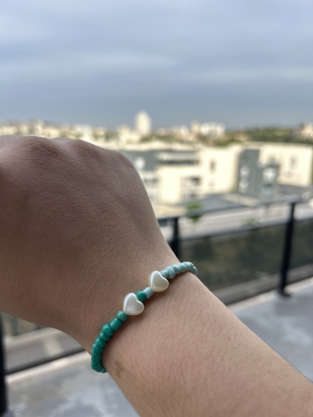 Bracelet Double Cœur Bleu Et Turquoise