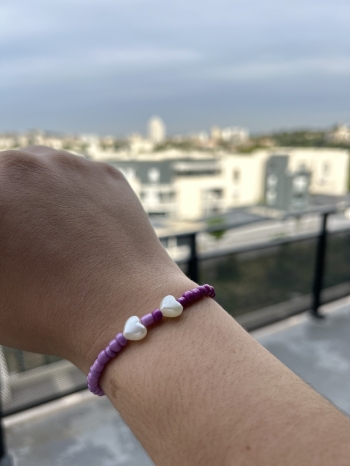 Bracelet Double Cœur Violet Et Mauve