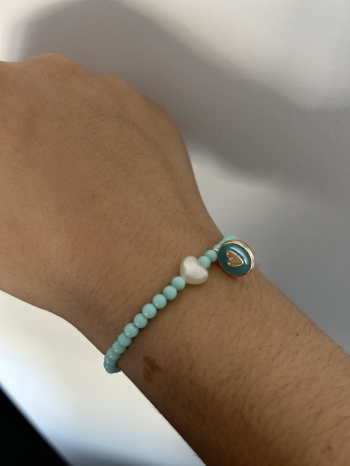 Bracelet Petites Perles Cœur Bleu Pastel