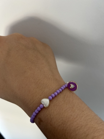 Bracelet Petites Perles Cœur Violet Pastel