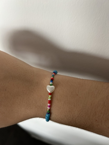 Bracelet Mini Perles Multicolores Cœur  Bleu