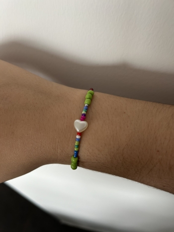 Bracelet Mini Perles Multicolores Cœur Vert