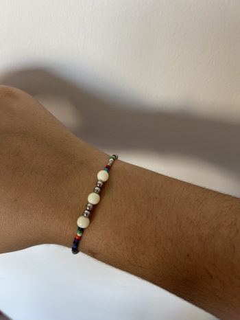 Bracelet Mini Perles Multicolore Boules Blanches