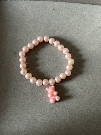 Bracelet Grosses Perles Rose Poudré Ourson Rose