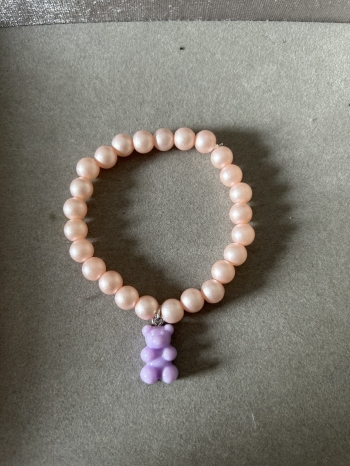 Bracelet Grosses Perles Rose Poudré Ourson Mauve