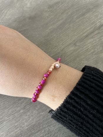 Bracelet Petites Perles Œil Fuchsia