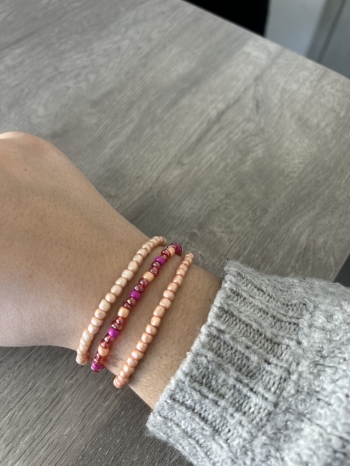 Lot De 3 Bracelets Petites Perles Rose Et Beige