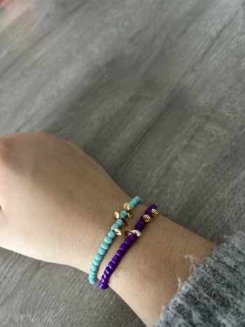 Lot De 2 Bracelets Perles Bleu-Violet & Coquillage