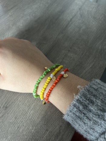 Lot De 3 Bracelets Vert-Jaune-Orange & Coquillages