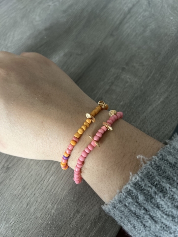 Lot De 2 Bracelets Perles Rose-Orange & Coquillage