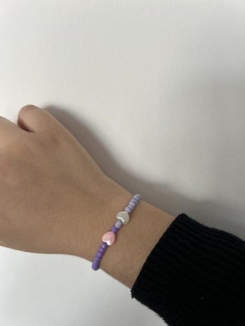 Bracelet Petites Perles Violet Et Mauve & Cœurs