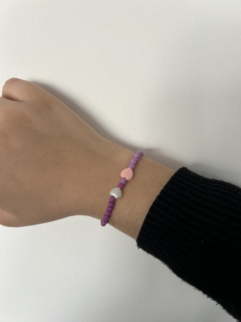 Bracelet Petites Perles Violet & Cœurs